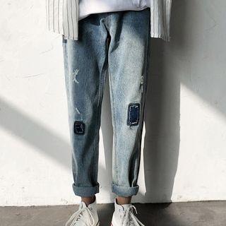 Straight-fit Patched Jeans