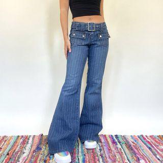 Striped Pocket Detail Boot-cut Pants