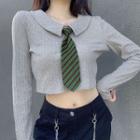 Mock Two-piece Collared Long-sleeve T-shirt