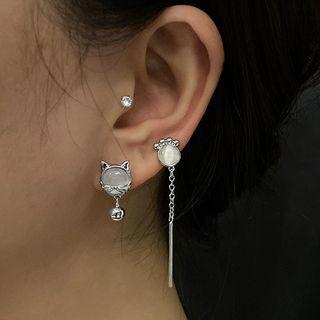 Asymmetrical Cat Drop Earring 1 Pair - Asymmetric - Silver - One Size