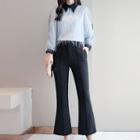 Set: Long-sleeve Fringed Blouse + Boot-cut Pants
