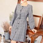 Square-neck Checked Shirtdress With Belt