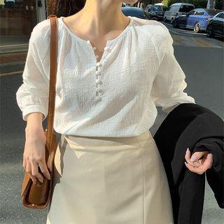 Plus Size Raglan Linen Blend Blouse