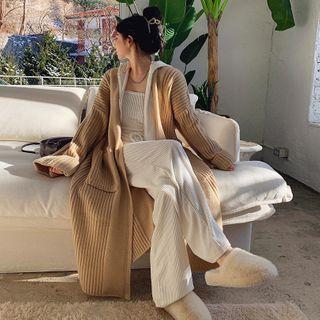 Wide-sleeve Ribbed Long Robe Cardigan