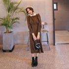 Color-detail Puff-sleeve Long Dress