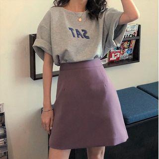 Set: Short Sleeve Printed T-shirt + Plain A-line Skirt