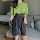 Short-sleeve Plain T-shirt / Wide Leg Shorts