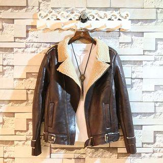 Faux-leather Fleece-lining Jacket
