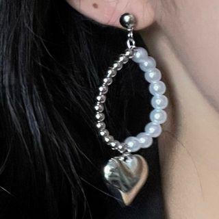 Heart Faux Pearl Alloy Dangle Earring