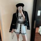 Contrast Trim Blazer / Pleated Mini A-line Skirt / Short-sleeve T-shirt