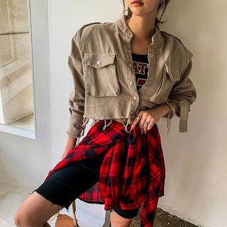 Pocket-detail Fray-hem Cropped Jacket