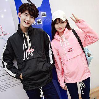Couple Matching Lettering Stand Collar Pullover