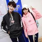 Couple Matching Lettering Stand Collar Pullover