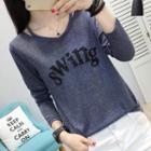 Lettering Rhinestone Accent Long-sleeve T-shirt