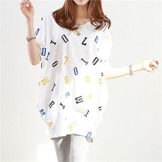 Batwing-sleeve Alphabet Pattern Long T-shirt