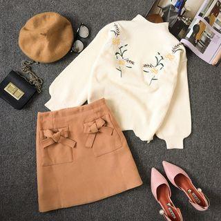 Set: Embroidered Sweater + A-line Skirt