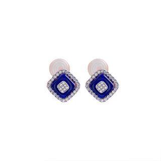 Rhinestone Square Alloy Earring 1 Pair - Clip-on Earrings - Blue - One Size
