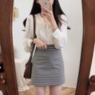 Eyelet Lace Collar Blouse / Plaid Mini A-line Skirt