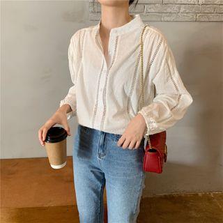 Lantern-sleeve Eyelet Lace Blouse As Figure - One Size