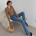 Slit-hem High-waist Straight-cut Jeans