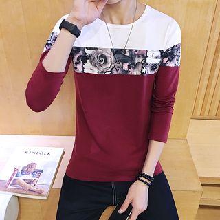 Floral Print Colour Block Long-sleeve T-shirt