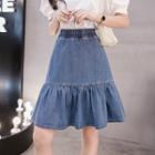 High-waist Ruffled Denim A-line Skirt