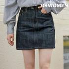 Plus Size Stitched A-line Mini Denim Skirt