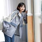Color Block Striped Panel Hooded Jacket Blue - One Size