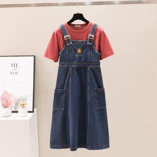 Floral Denim Dungaree Dress