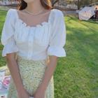 Frill Hem Puff Sleeve Blouse / Floral A-line Skirt