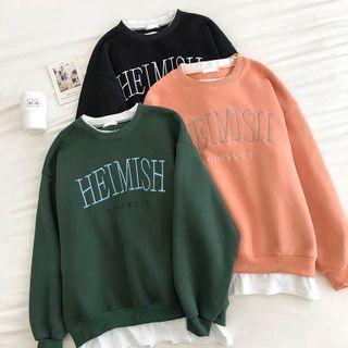 Mock Two-piece Panel Lettering Print Fleece Long-sleeve Sweatshirt