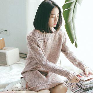 Long-sleeve Slit-hem Knit Dress