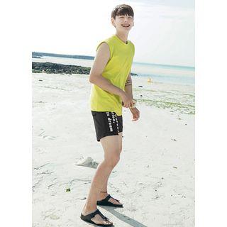 Set: Sleeveless Top + Lettering Swim Shorts