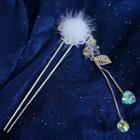 Pompom Rhinestone Accent Retro Hair Stick