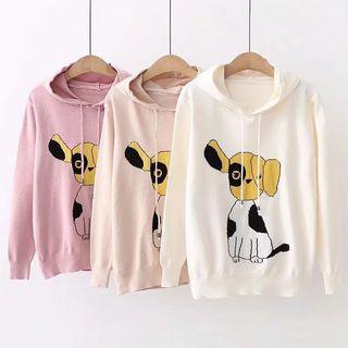Dog Print Lettering Knit Hoodie