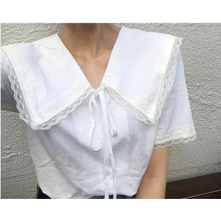 Short Sleeve Lace-up V-neck Blouse White - One Size