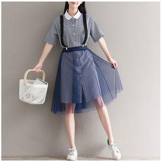 Set: Gingham Shirtdress + Suspender Skirt