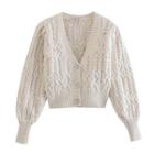 Cropped Cable Knit V-neck Cardigan