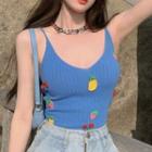 Fruit Embroidered Knit Camisole Top Blue - One Size