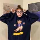Round Neck Bear Sweater Navy Blue - One Size