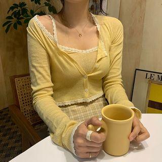 Set: Light Jacket + Spaghetti Strap Top Jacket - Yellow - One Size / Top - Yellow - One Size