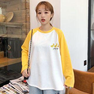 Fruit Embroidered Long-sleeve Raglan T-shirt