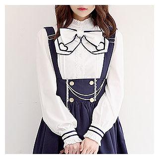 Detachable-ribbon Pintucked Blouse