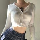Lettuce Edge Cropped Cardigan White - One Size