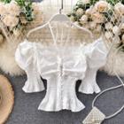 Off-shoulder Lace Trim Short-sleeve Blouse White - One Size