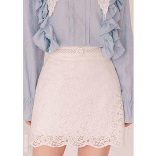 Rhinestone-buckle Faux Pearl Belt Ivory - One Size