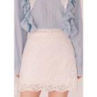 Rhinestone-buckle Faux Pearl Belt Ivory - One Size