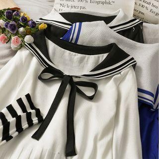 Sailor-collar Striped Knit Top