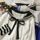 Sailor-collar Striped Knit Top