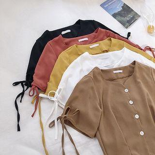 Short-sleeve Cropped Chiffon Shirt